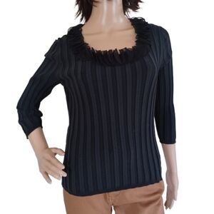 LIFESTYLE Sandra King Black Silk Blend Stretchy Three Quarter Sleeve Blouse Top